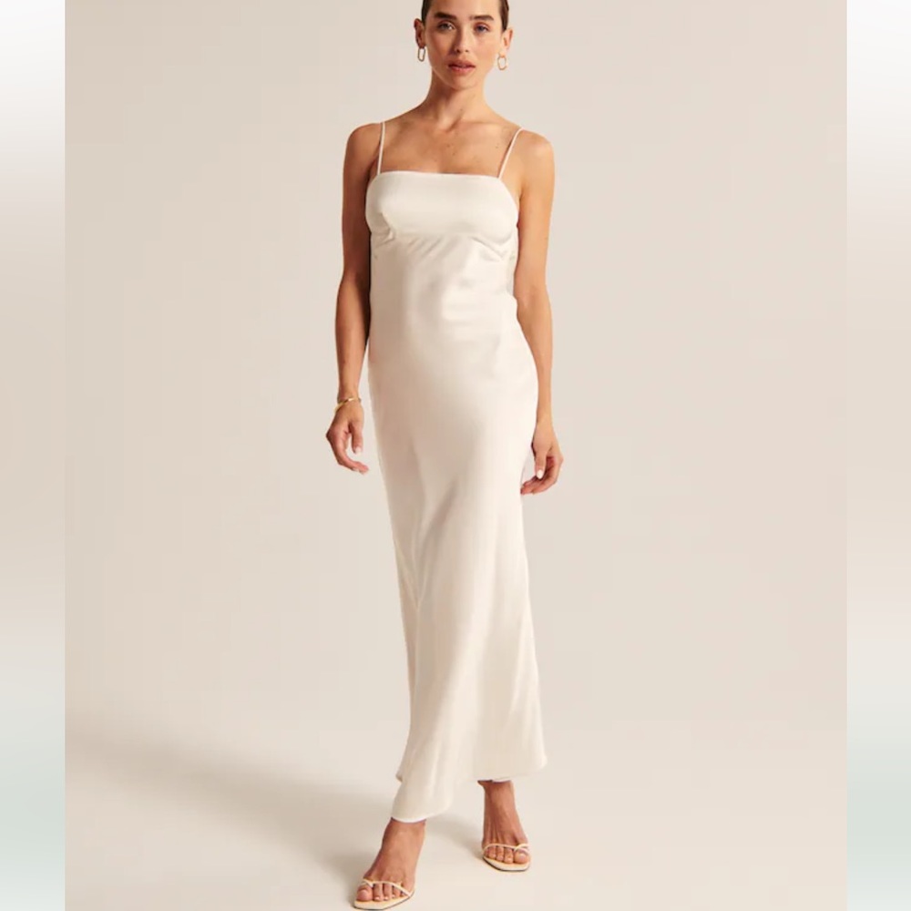 Abercrombie & Fitch white satin cowl back slip midi dress LT